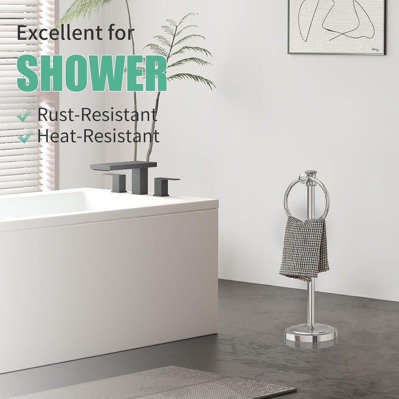 Hoimpro 17 Inch Stand Hand Towel Holder Towel Bar Towel Hanging Ring, Free Standing Floor Hand Towel Rack Storage for Bathroom Kitchen Vanity Countertops, Hardware Accessories(Polished Chrome) - Image 4